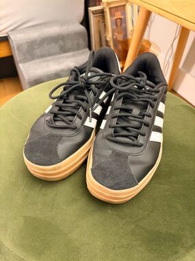 adidas Black Sneakers with White Stripes and Gum Sole